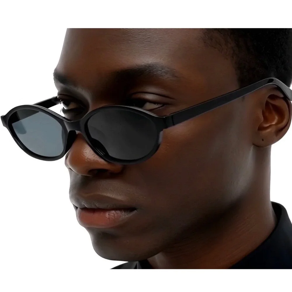 Black Oval Sunglasses Men's Narrow Frame Fashion Eyewear Retro Style Hip Hop New